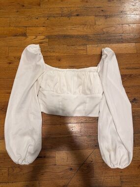 White Puff-Sleeve Square Neck Crop Top